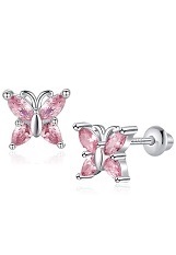 nice silver pink butterfly baby birthstone earrings